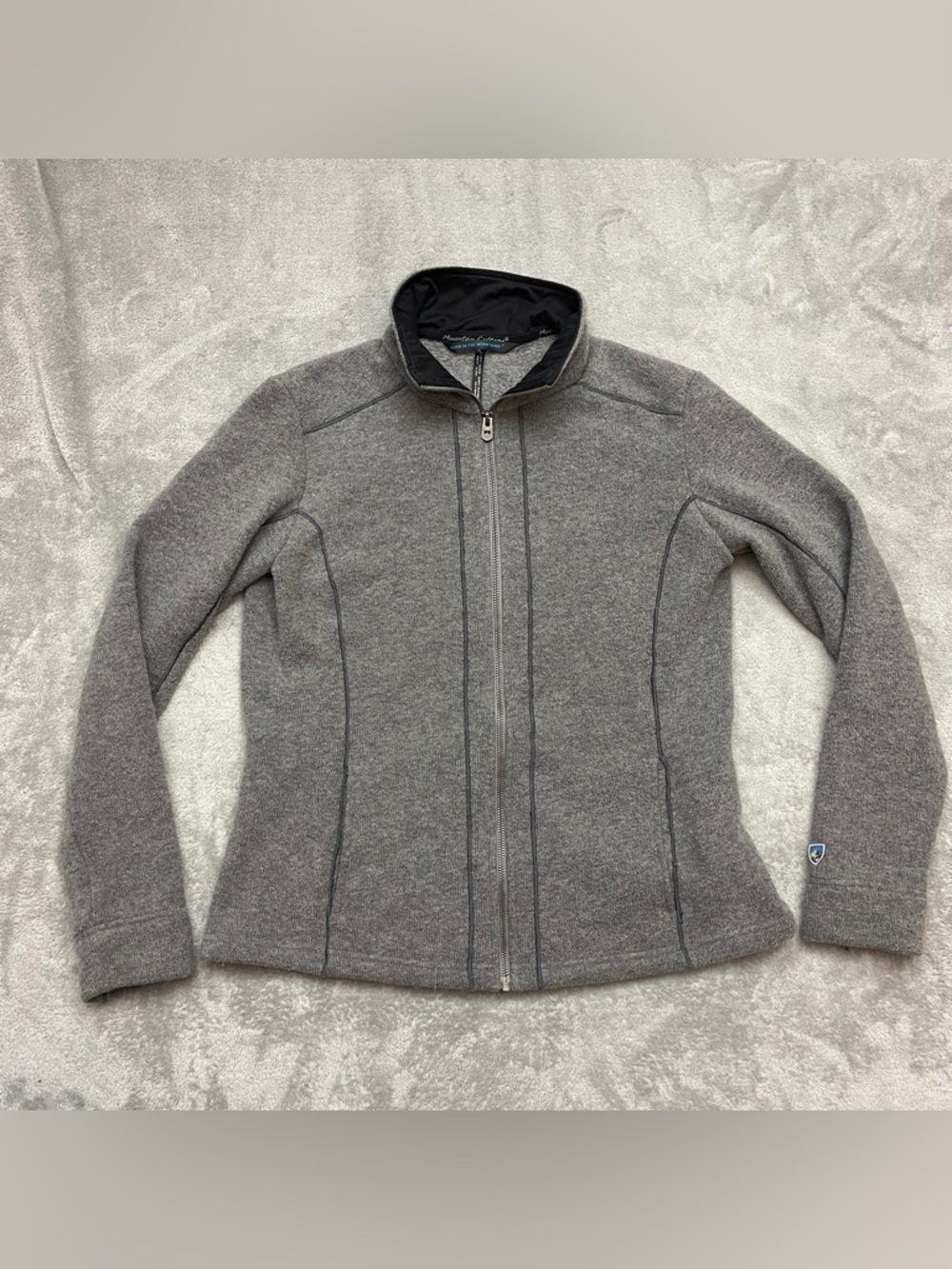 KUHL Alpenlux Ash Gray Black Fleece Full Zip Mock Neck Jacket Womens L